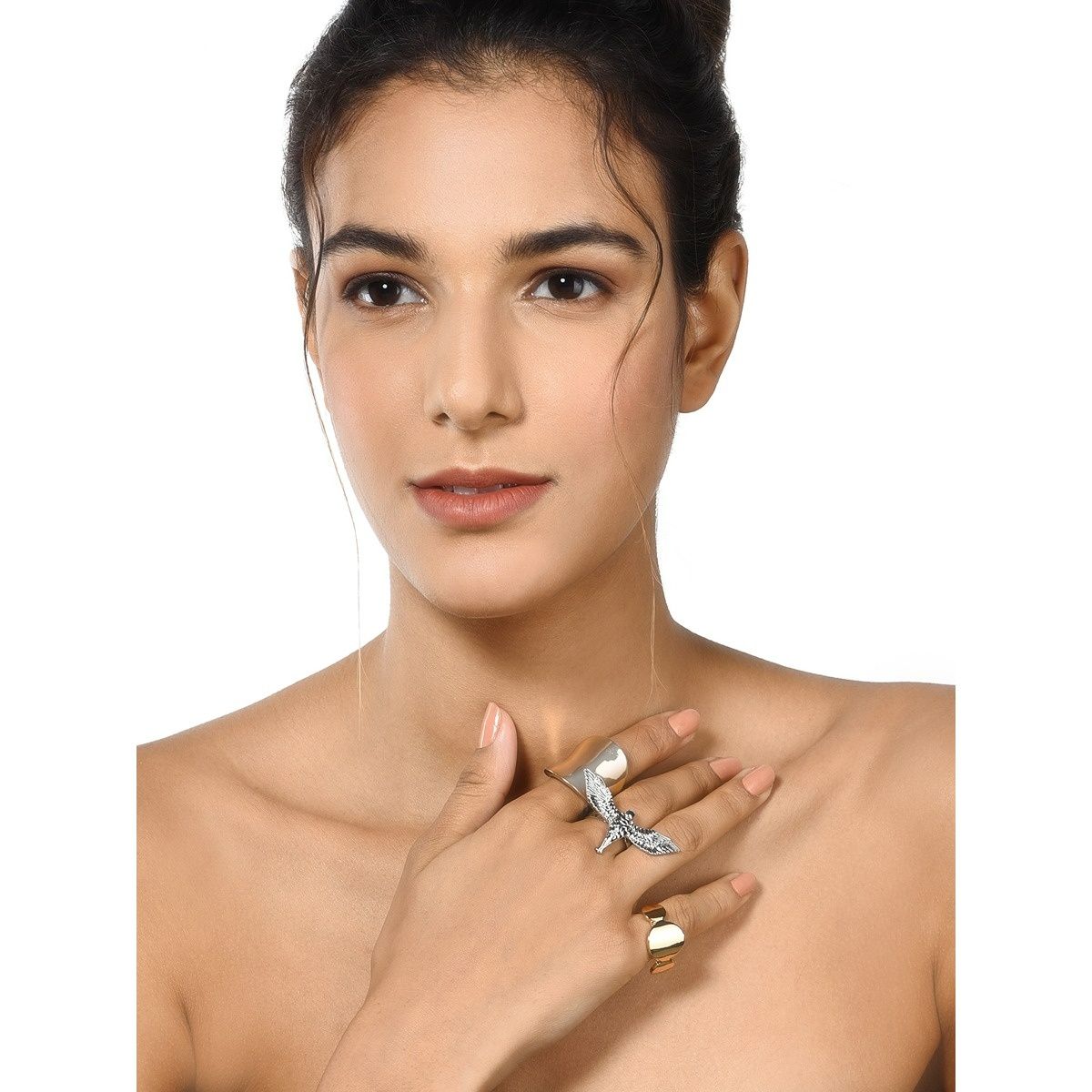 Zaveri Pearls Gold & Silver Tone Set of 3 Classy Contemporary Finger