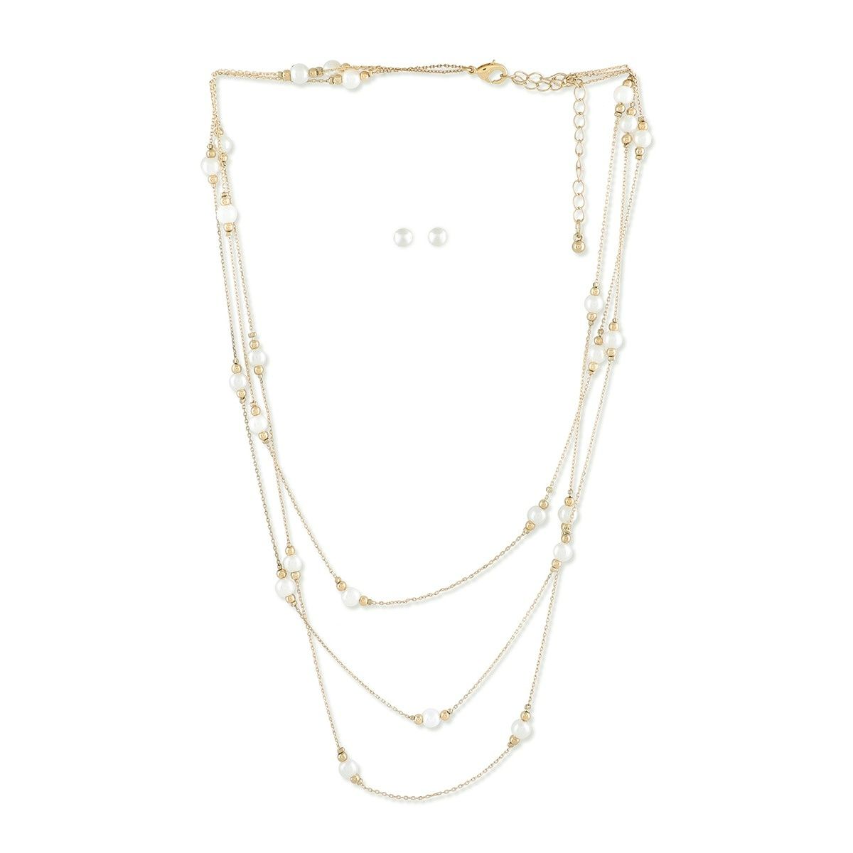 Buy Zaveri Pearls Gold Tone Contemporary 3 Layers Pearl Necklace & Stud