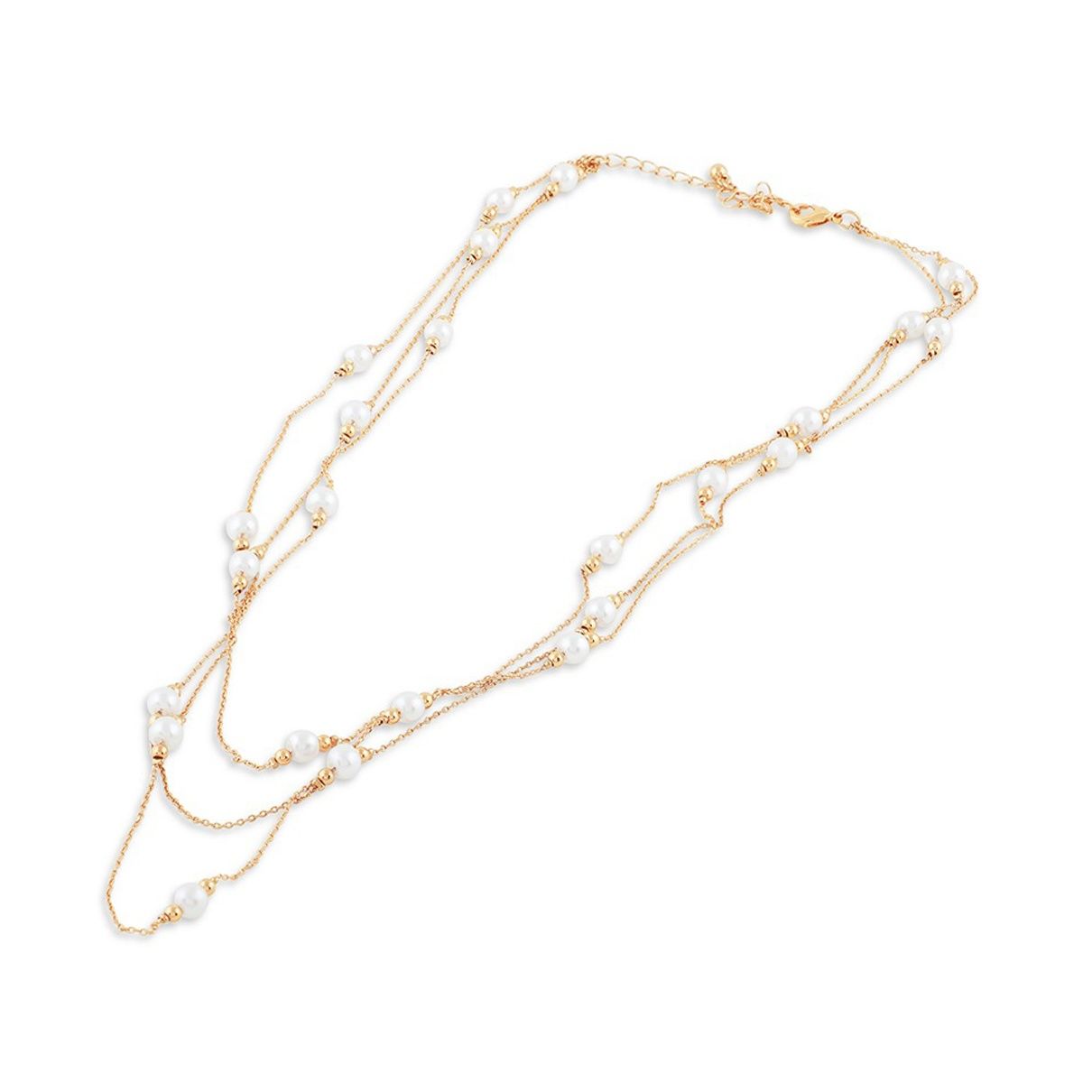 Buy Zaveri Pearls Gold Tone Contemporary 3 Layers Pearl Necklace & Stud