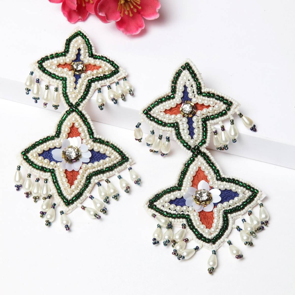 Moedbuille Multi Color Beads & Pearls Studded Contemporary Design Handcrafted Drop Earrings
