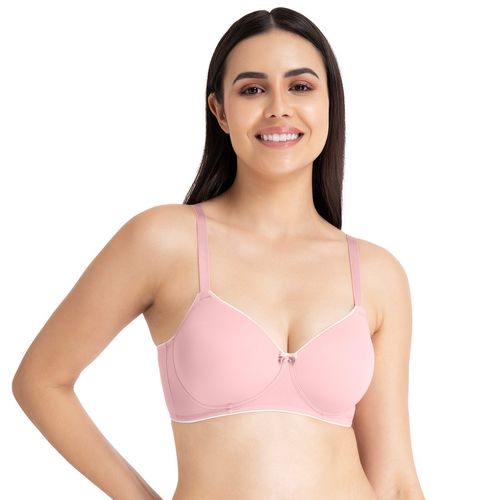 Buy Amante Solid Padded Non-wired Full Coverage T-shirt Bra - Pink Online