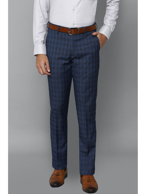 Louis Philippe Men Navy Blue Checked Slim Fit Formal Trousers#indiaunboxed  
