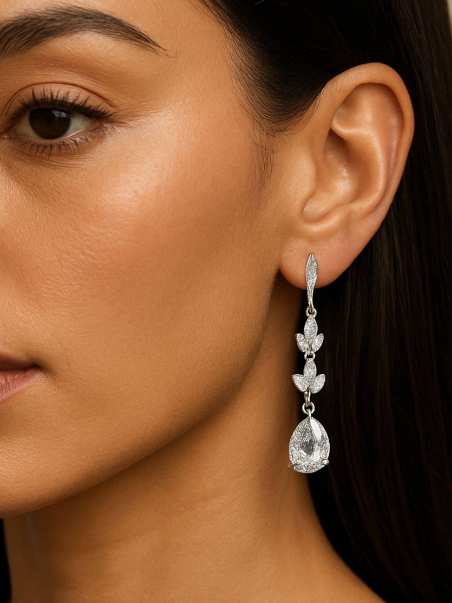 I Jewels Silver Plated Cubic Zirconia American Diamond Drop Earrings