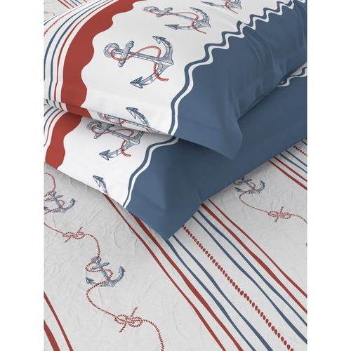Buy Nautica Cotton King Bedsheet with 2 Pillow Covers -3Pc Set Printed-Red  & Blue Online