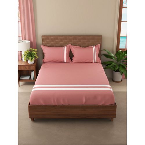 Buy Nautica Cotton King Bedsheet with 2 Pillow Covers -3Pc Set Solid-Coral  Online