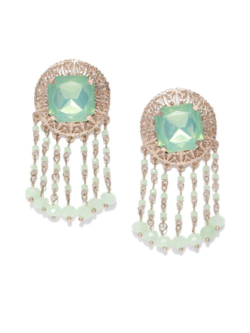 Priyaasi Sea Green Gold Plated Stone Studded Tasselled Circular Drop Earrings Buy Priyaasi Sea Green Gold Plated Stone Studded Tasselled Circular Drop Earrings Online At Best Price In India Nykaa