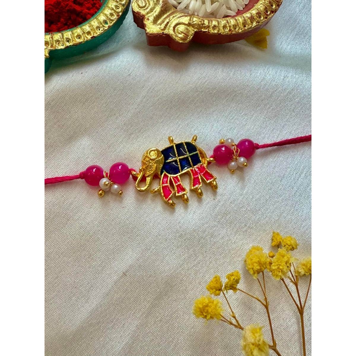 ISHKAARA Red Elephant Charm Rakhi -Multi-Color