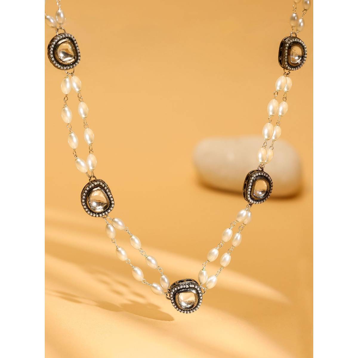 Ruby Raang Studio Rhodium Plated Kundan Necklace -Multi-Color