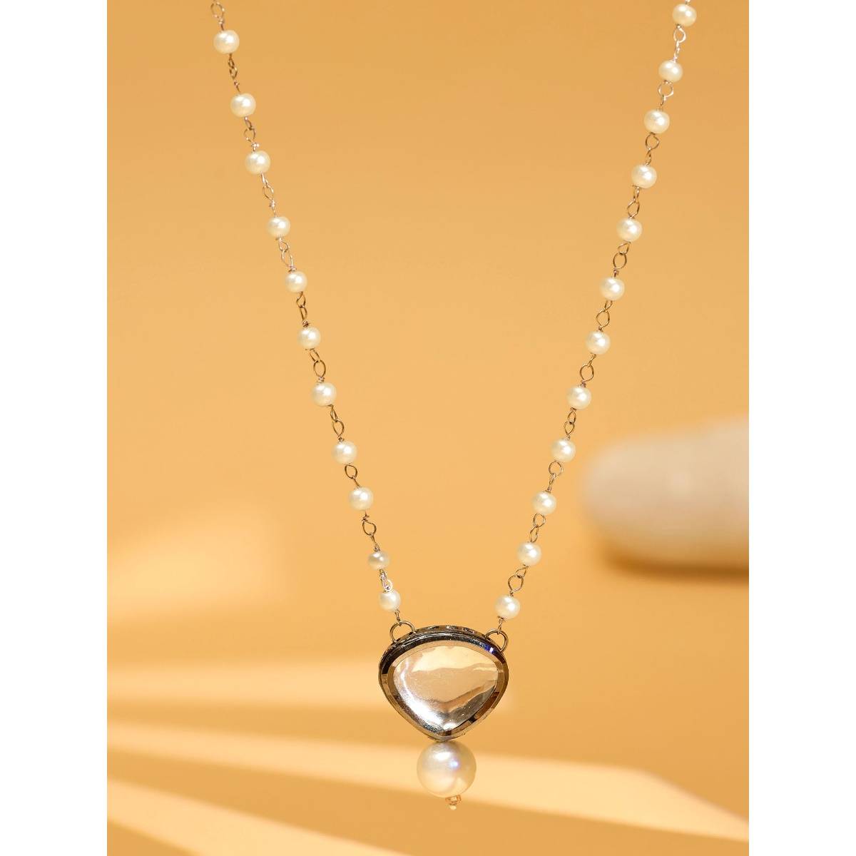Ruby Raang Studio Beaded Kundan Necklace -White