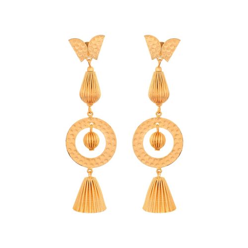 VOJ 22K Gold Plated Designer Anti Tarnish Big Drop Earrings -Gold