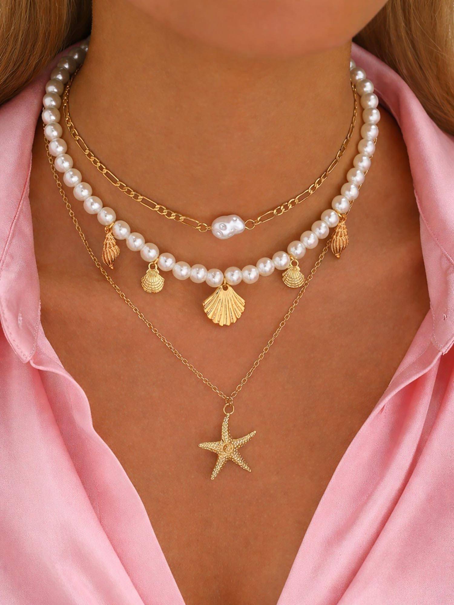 OOMPH Gold Sea Shell Necklace - Multi Layer Design