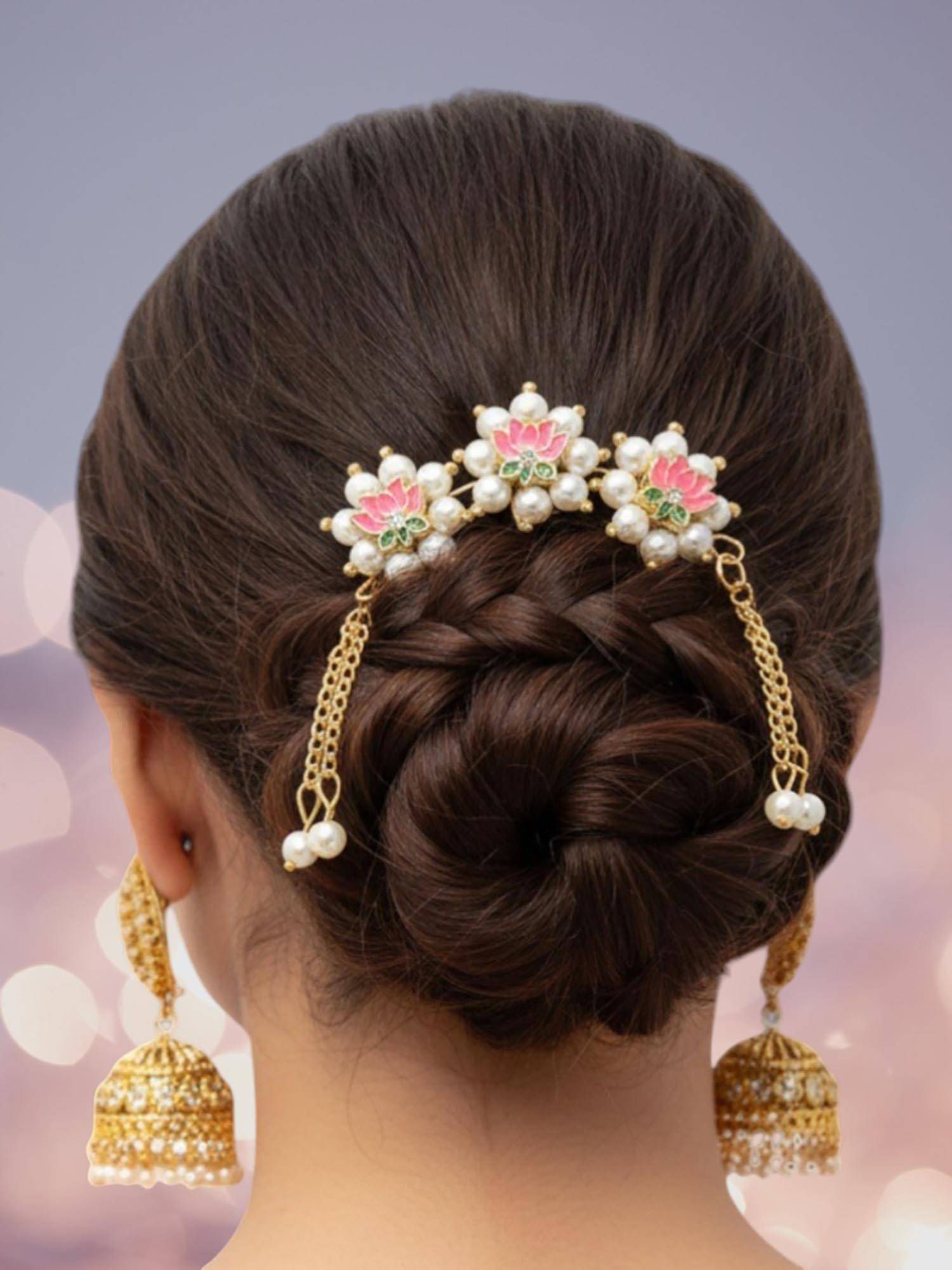 OOMPH Meenakari Lotus Hair Bun Pin Stylish Latest