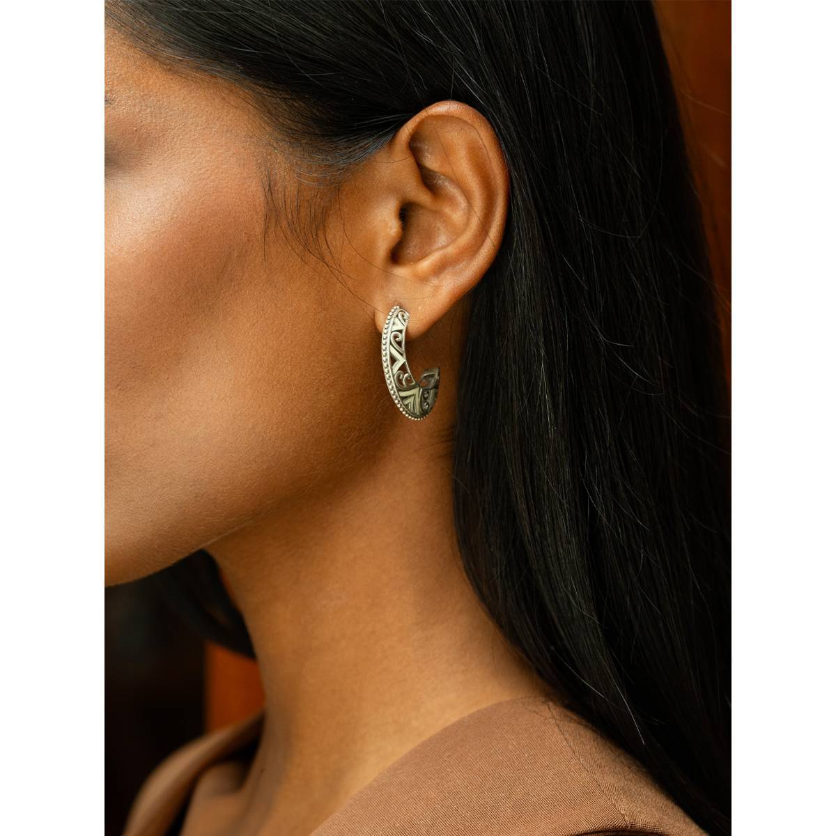 925 Silver Shaya by CaratLane Mandala Earrings In Oxidised