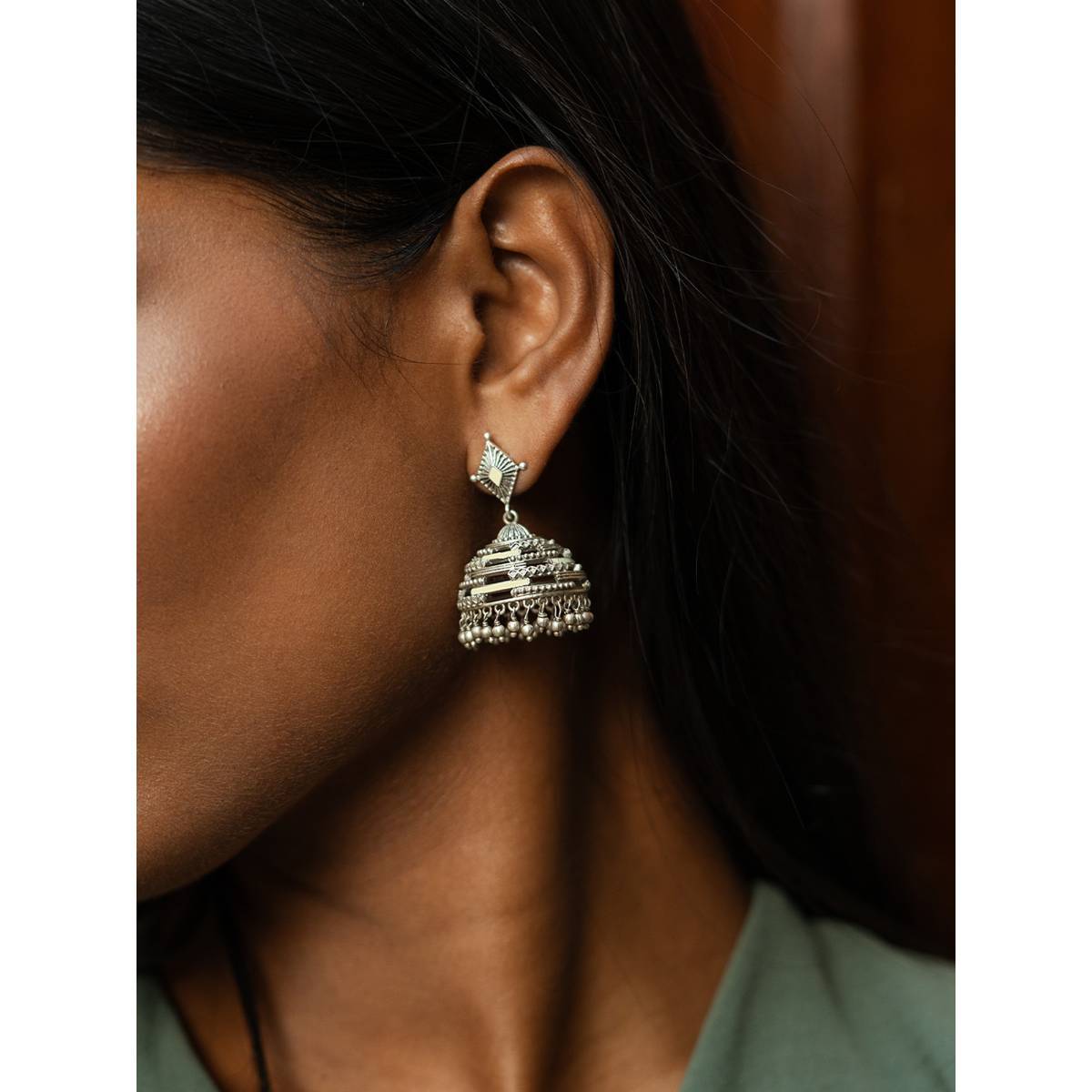 925 Silver Shaya by CaratLane Kumbha Jhumki Earrings In Oxidised