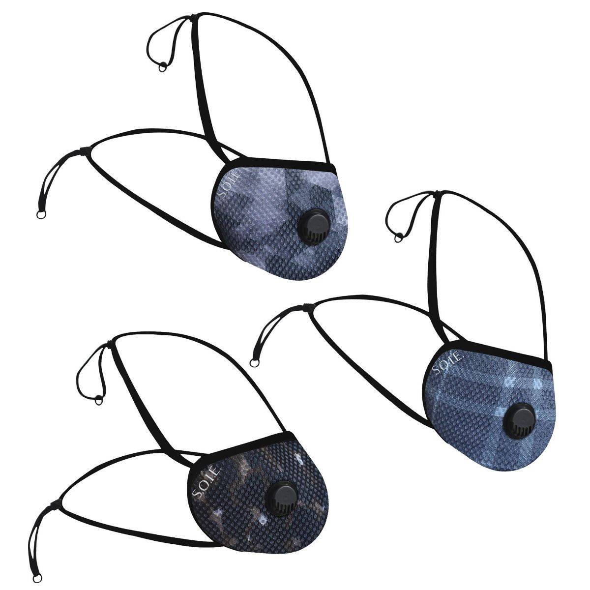 SOIE Two Way Respirator -8 Layer Reusable Sn 99 Protection Mask - Pack of 3 (Size-M) - Multi-Color