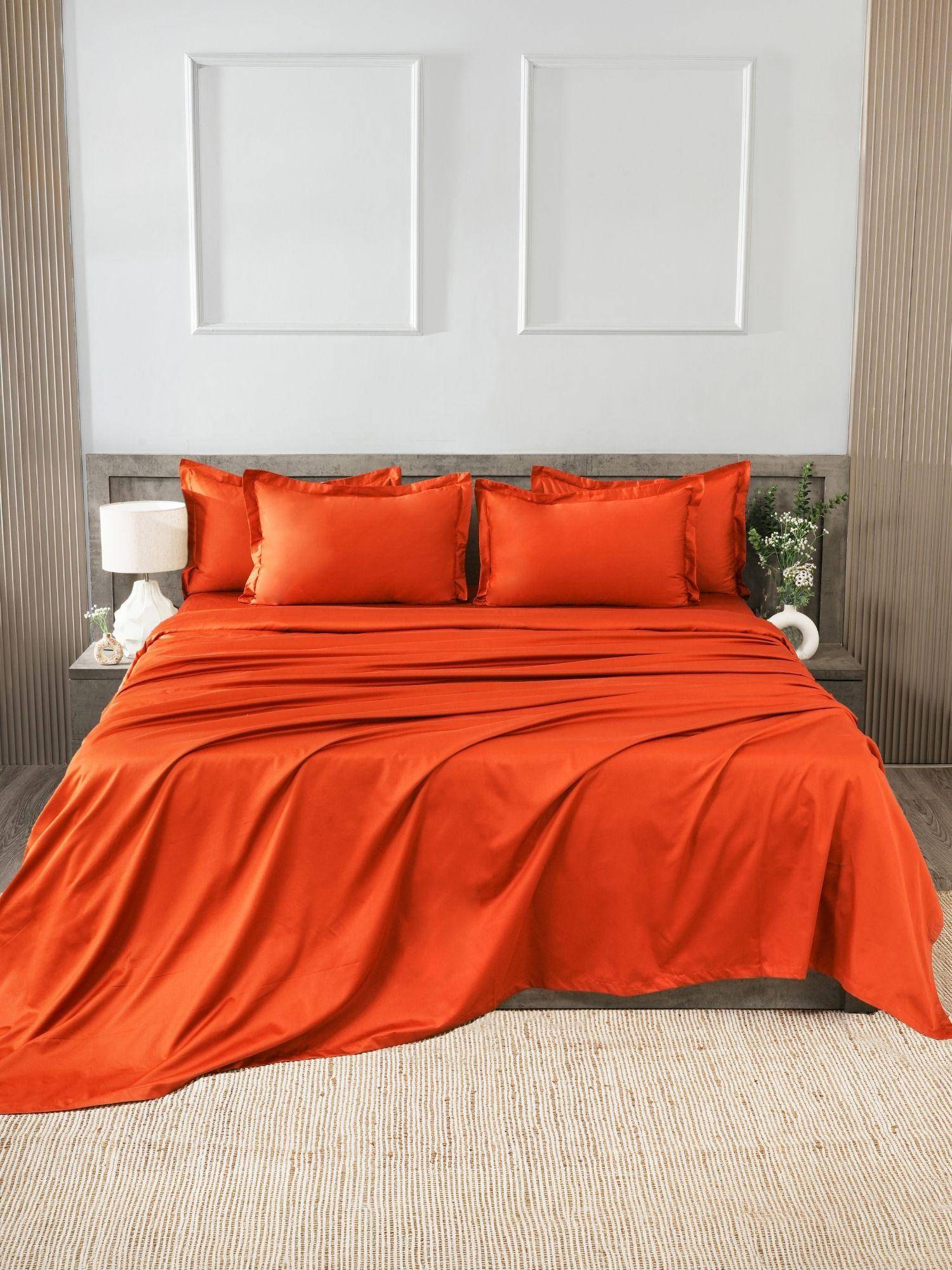 House of Owlet Rustique Solids 400TC 100% Cotton Flat Super King Bedsheet with 2 Pillow Covers