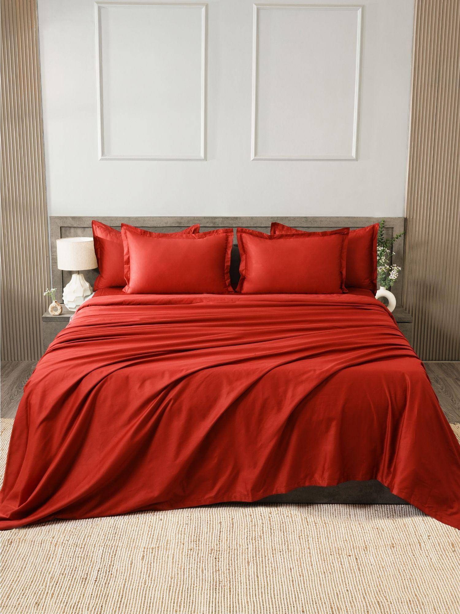 House of Owlet Deep Rosewood Solids 400TC 100% Cotton Flat Super King Bedsheet with 2 Pillow Covers