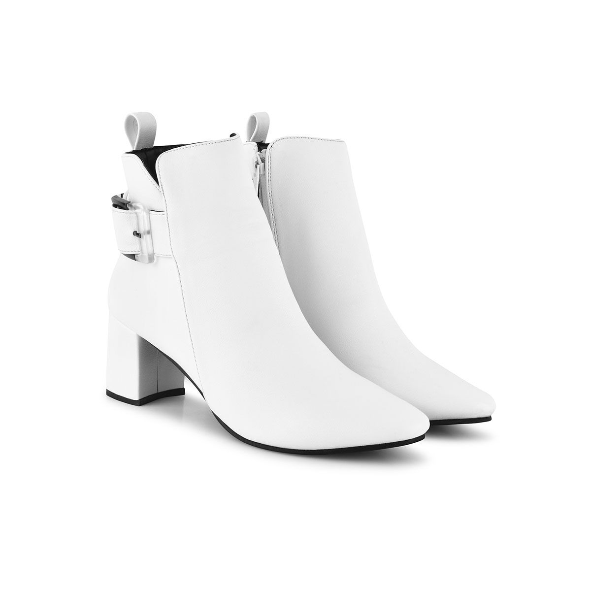 White leather block heel booties store