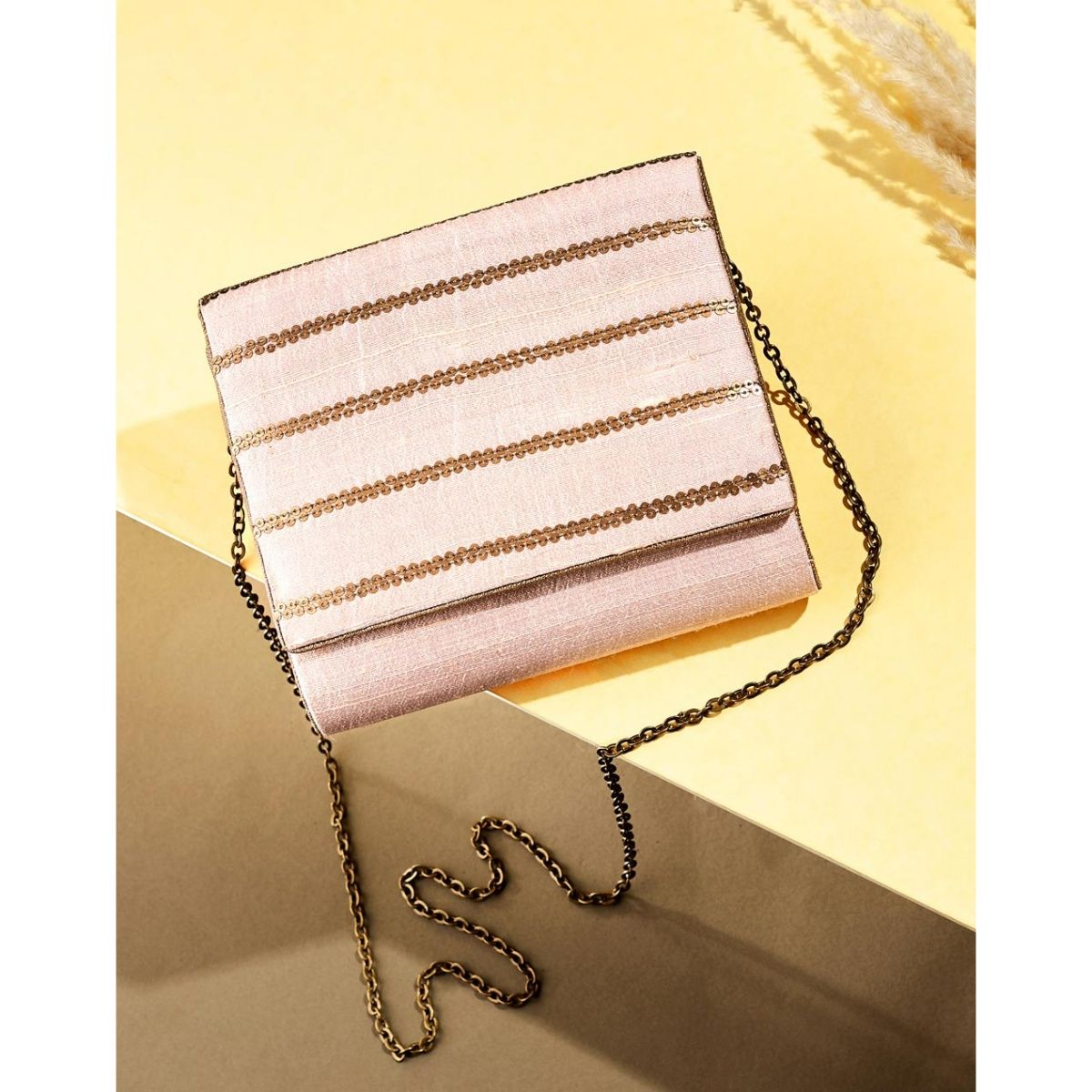 Buy Fabindia Pink Fabric Embellished Clutch Online