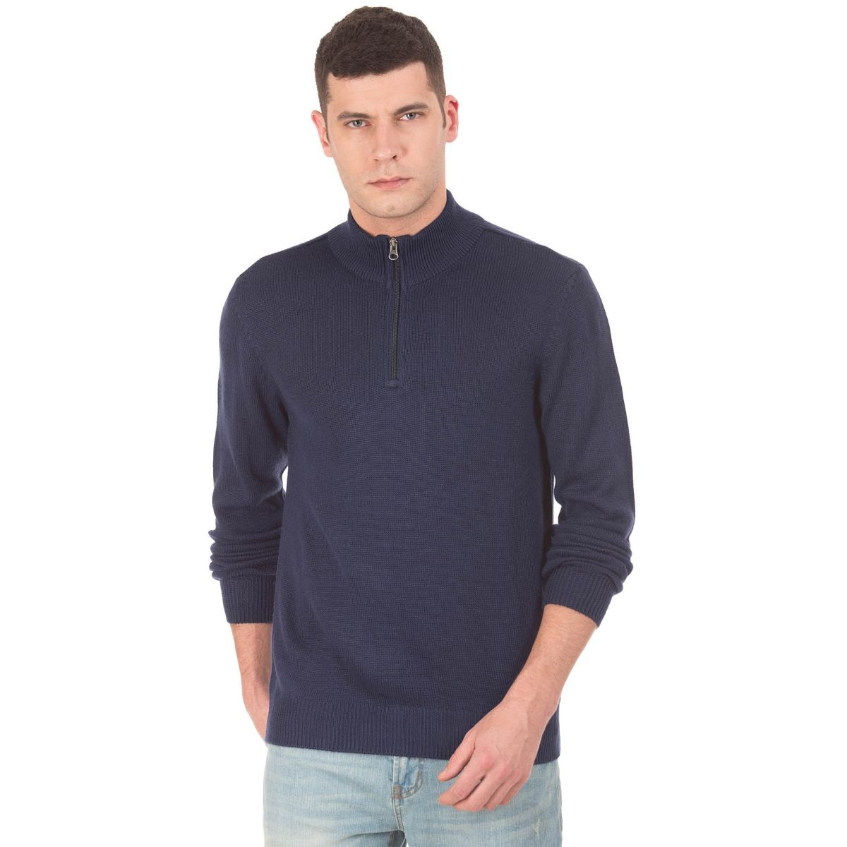 Buy Aeropostale Navy Blue Solid Plain Sweater Online