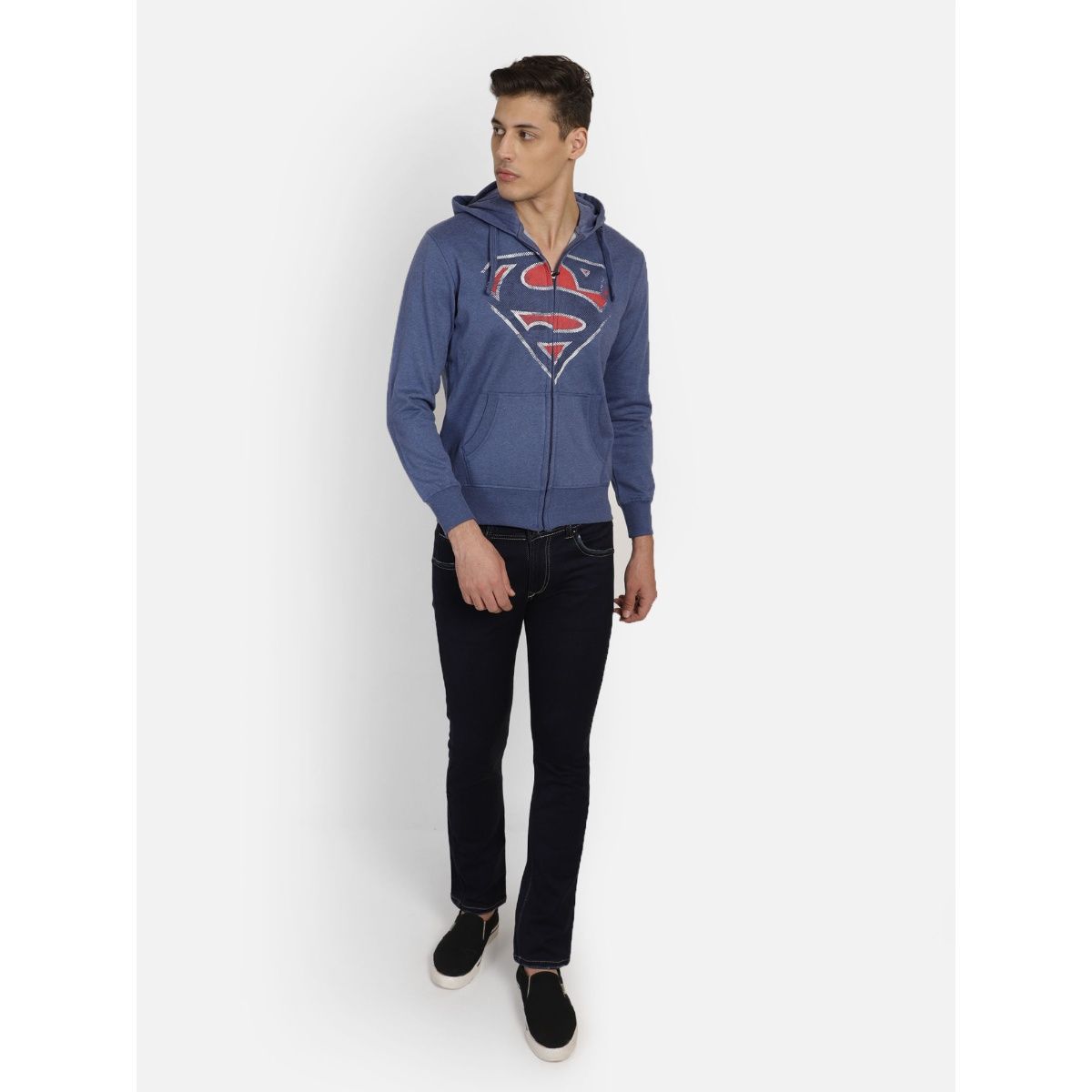 Buy Free Authority Superman Featured Blue Zipper Hoodie For Men Online