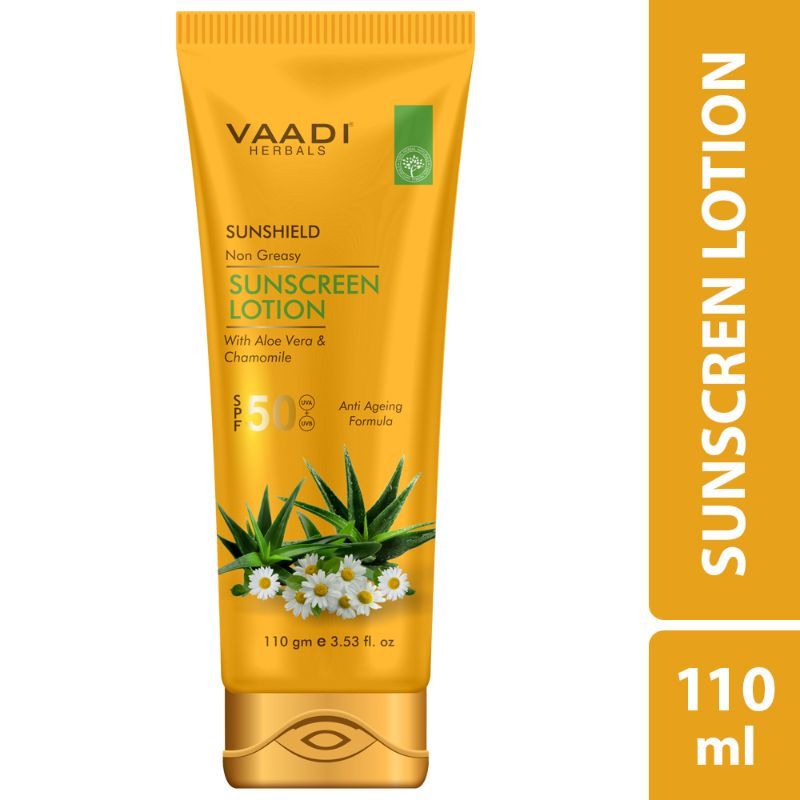Vaadi Herbals Sunshield Non-Greasy Sunscreen Lotion With Aloe Vera & Chamomile Spf 50