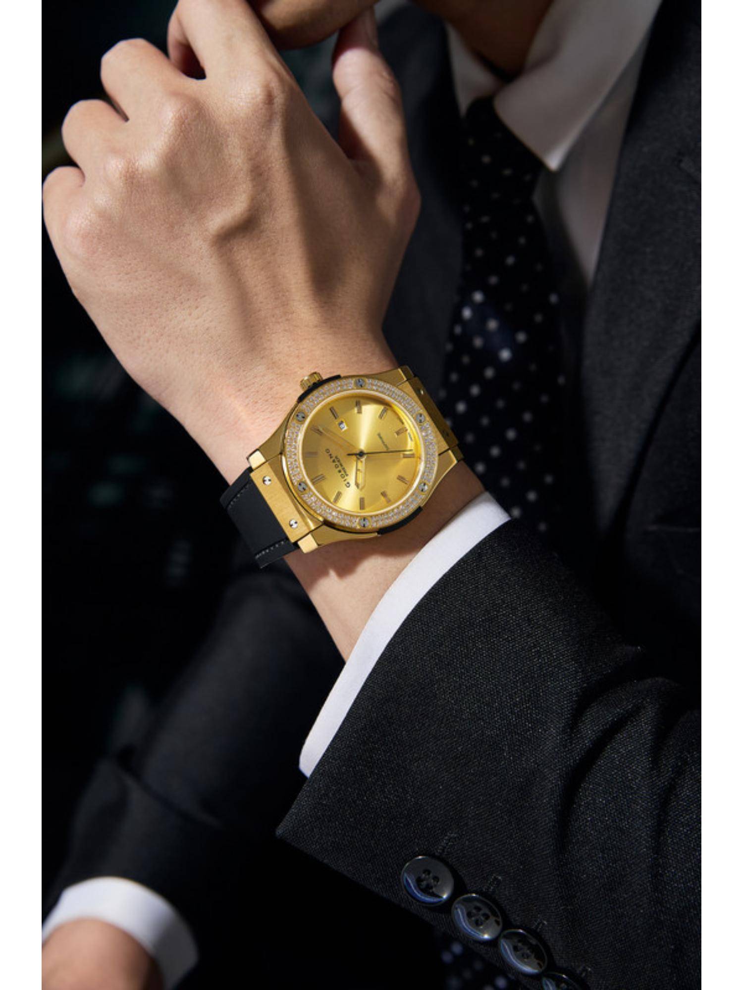 Giordano Leather Strap Gold Dial Analog Quartz Watch (Gz-50227) (M)