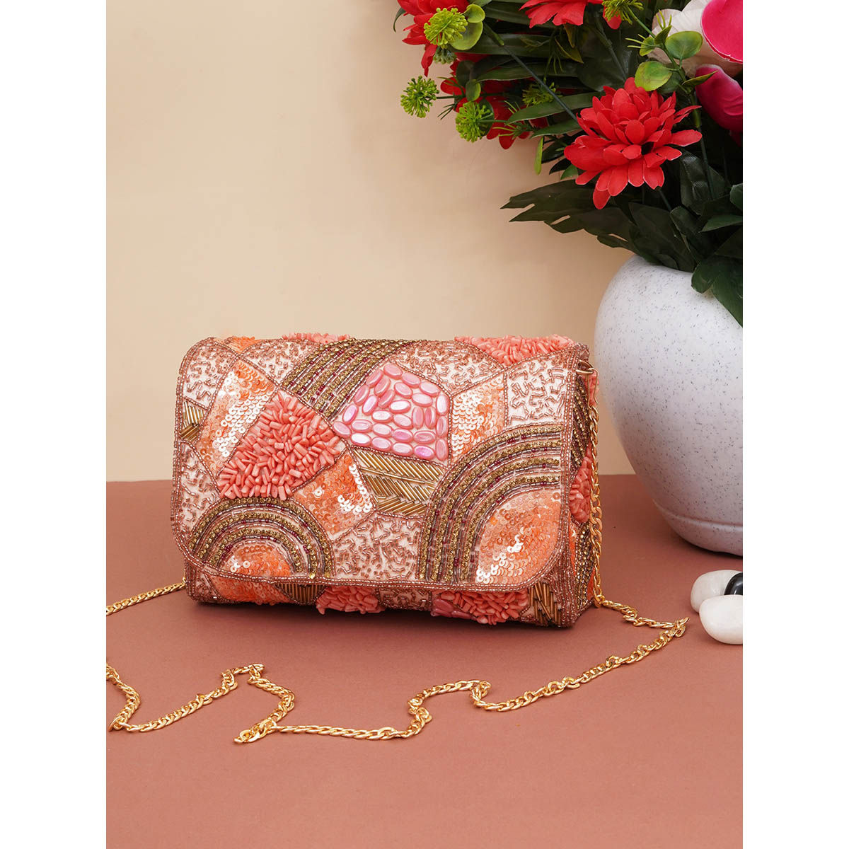 Buy Fabbhue Womens Multi Color Heavy Hand Embroidery Clutch with Detachable Strap Online