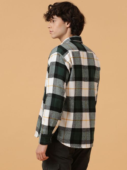Buy JAVINISHKA Vegan Bottle Green White Checks Heavy Flannel