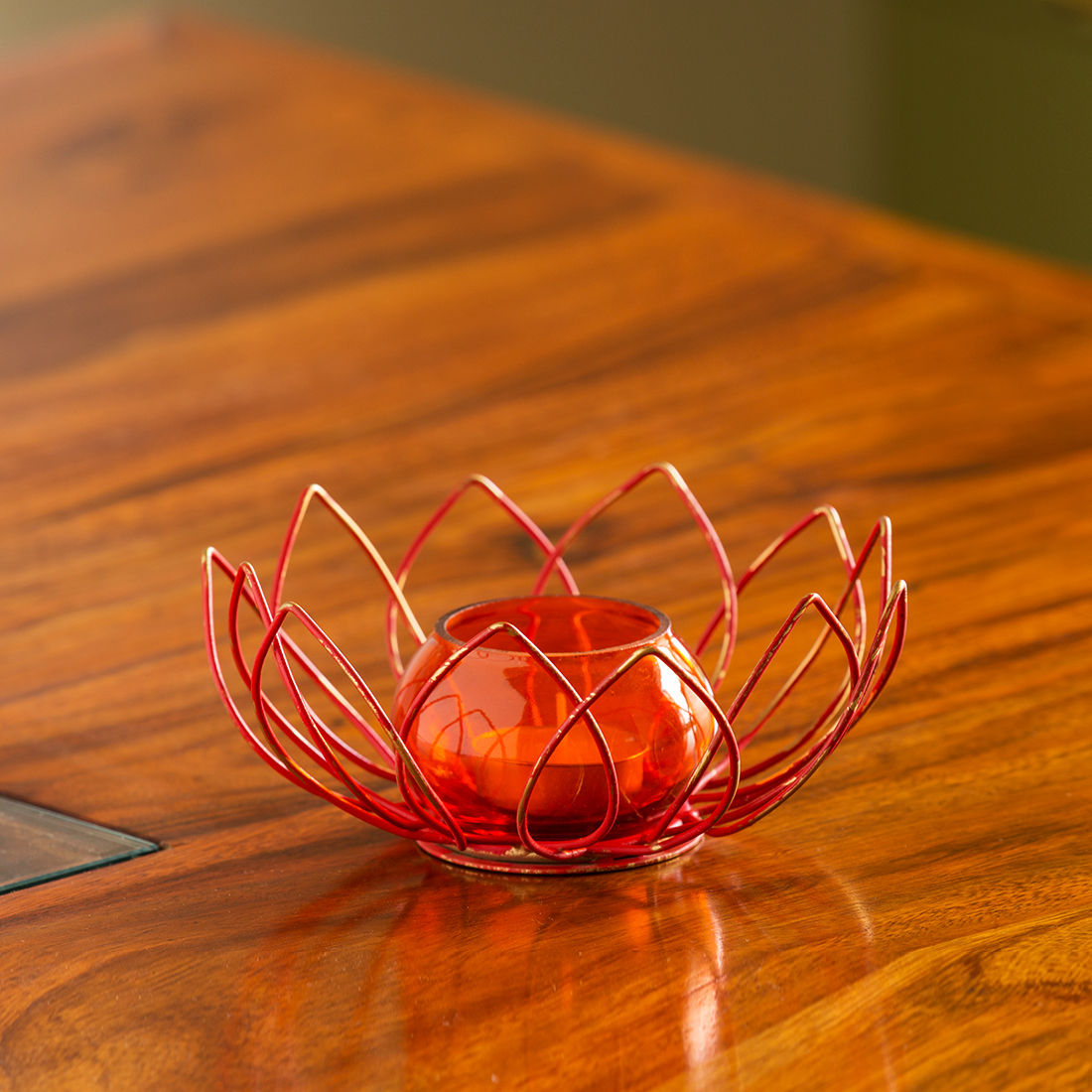 Buy ExclusiveLane Red Lotus' Handcrafted Table TeaLight Holder In Iron