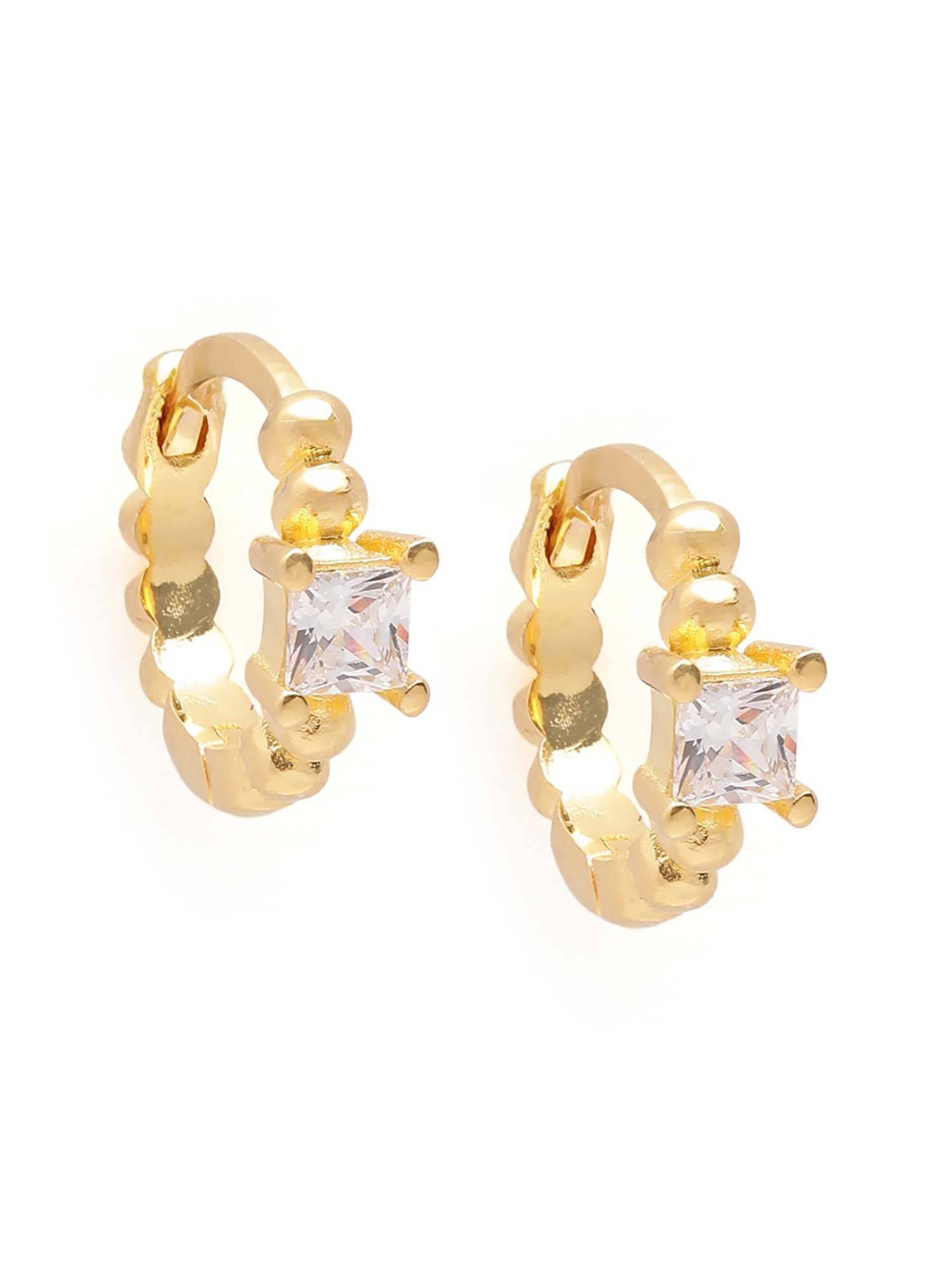 Buy Carlton London 18kt Gold Plated White CZ Mini Hoop Earrings Online