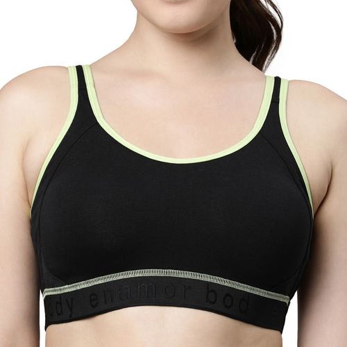 Buy Enamor Sb28-non Padded Wirefree High Coverage Antimicrobial Side Shaper  Sports Bra-black Online