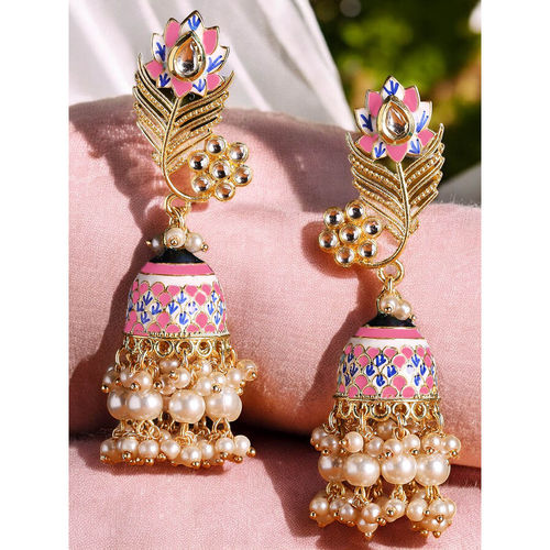 Buy OOMPH Jewellery Pink Blue Meenakari with Kundan Peacock - Main Image