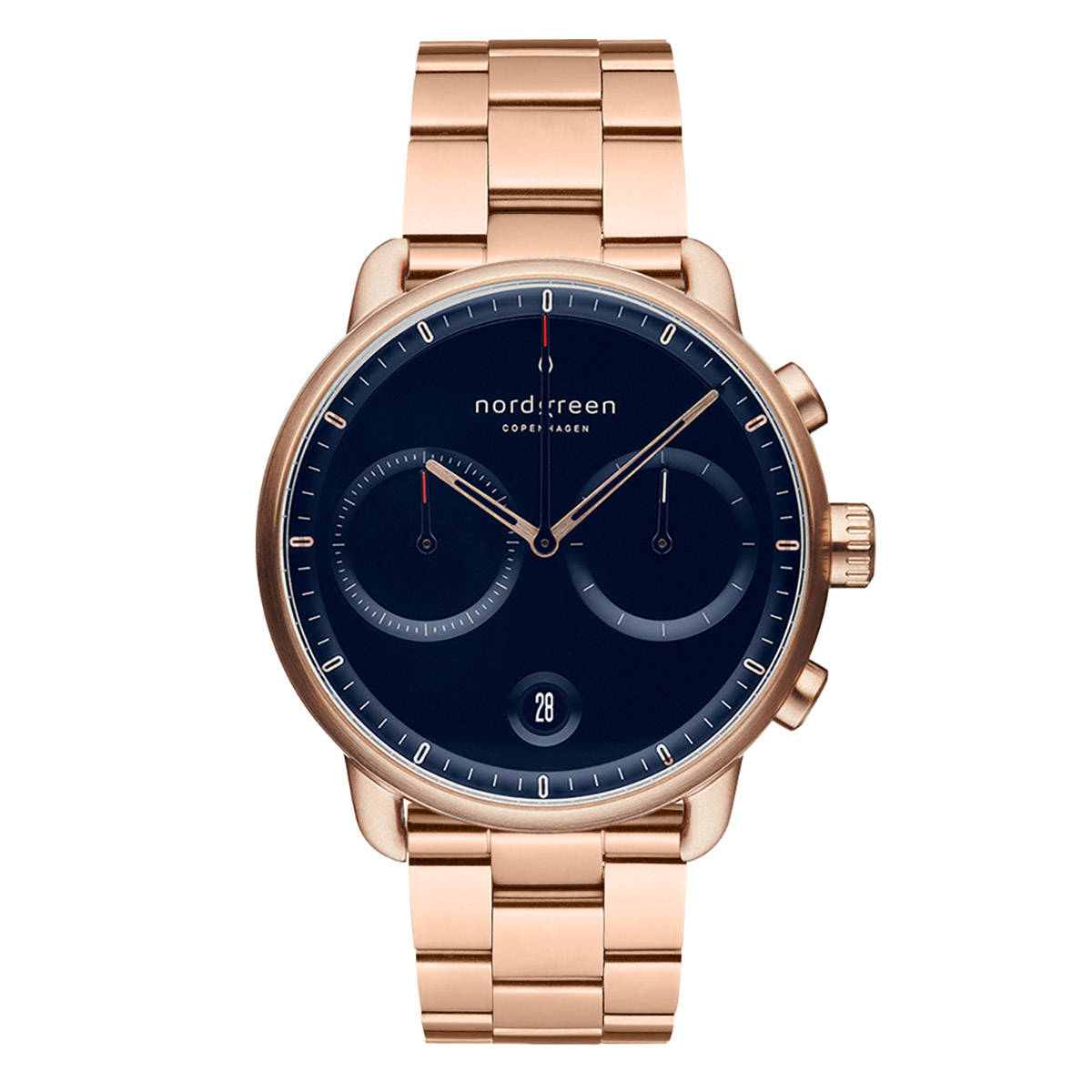Nordgreen Pioneer Navy Dial With Rose Gold 3-Link Watch Strap For Men
