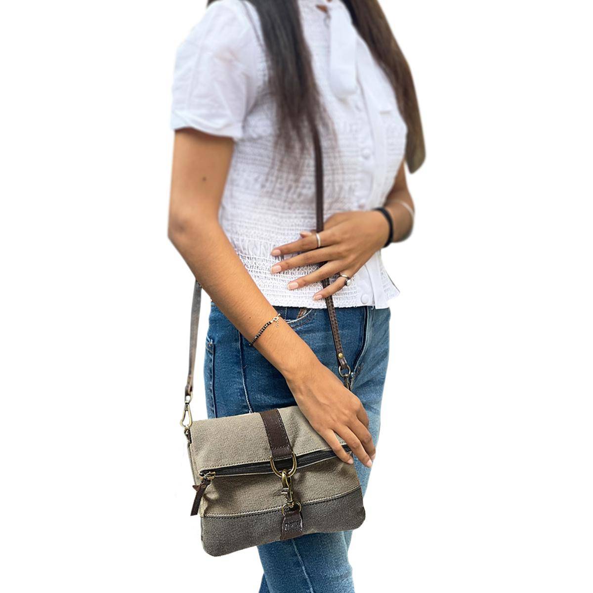 Mona B Women Beige Finley Canvas Recycled Sling Bag