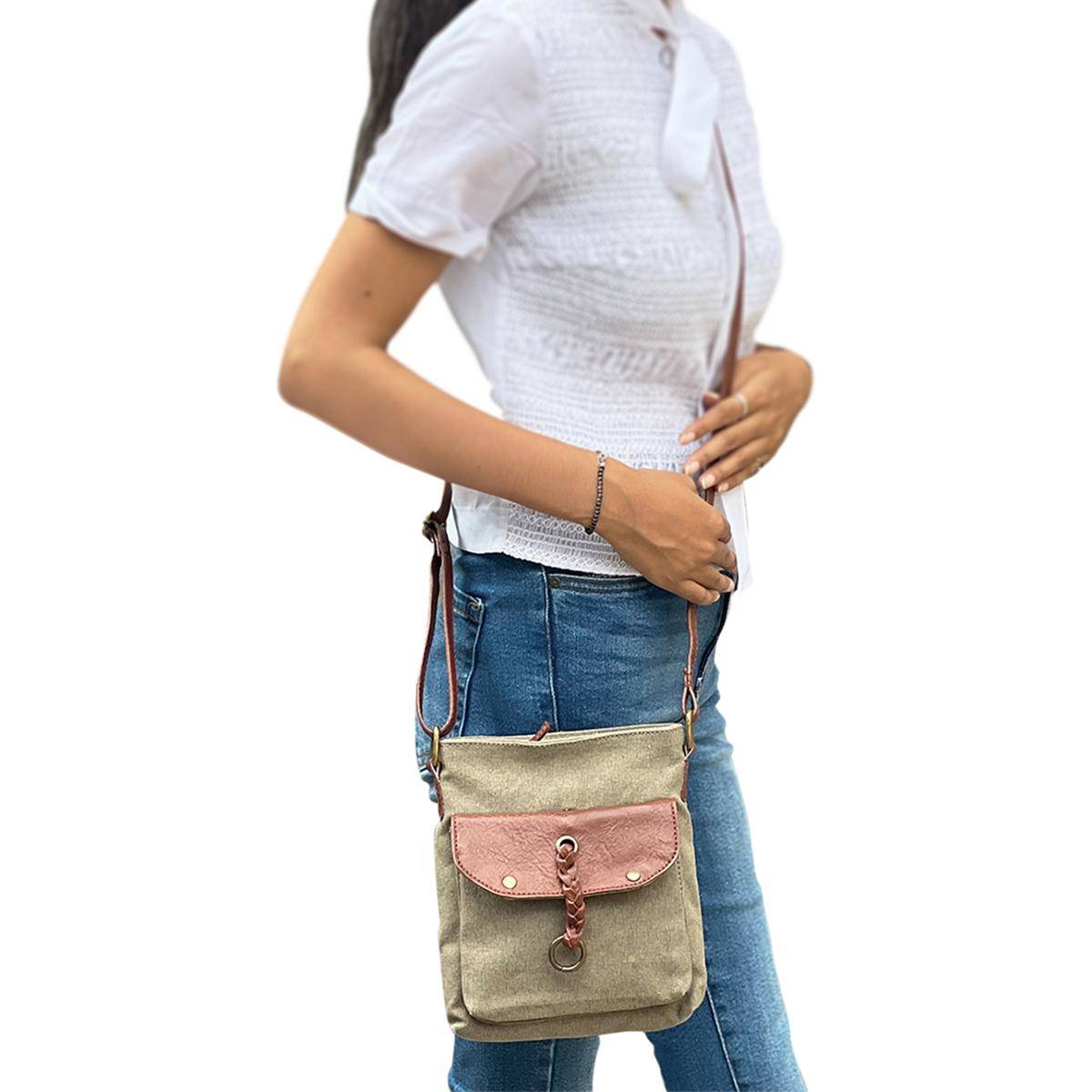 Mona B Women Green Canvas Vintage Sling Bag