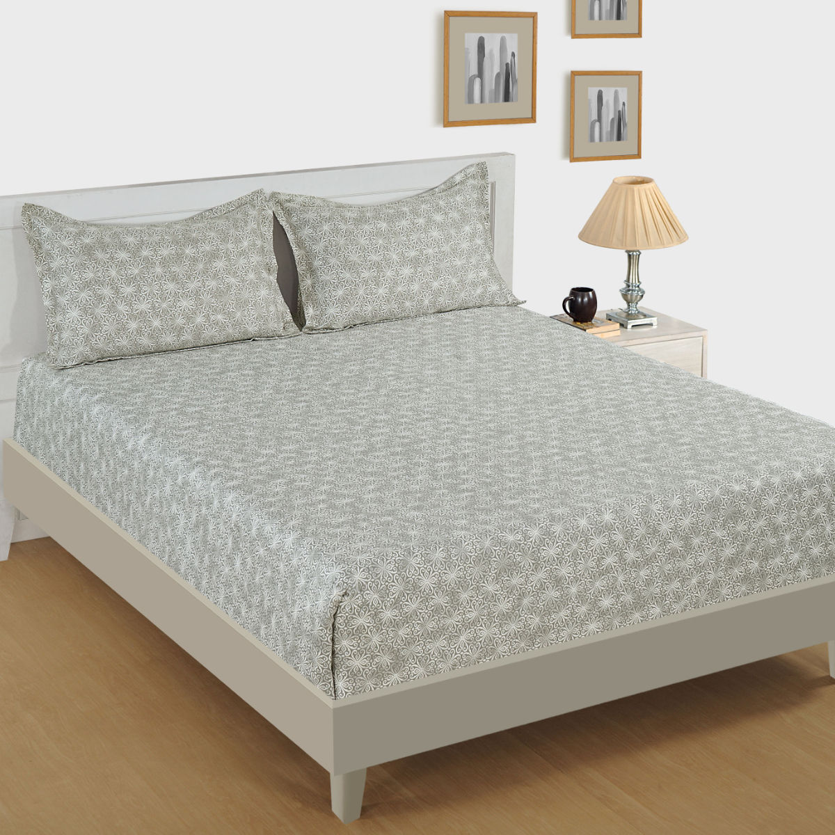 Swayam 500 Tc Motifs Print Cotton Double Bed Sheet With 2 Pillow Cover