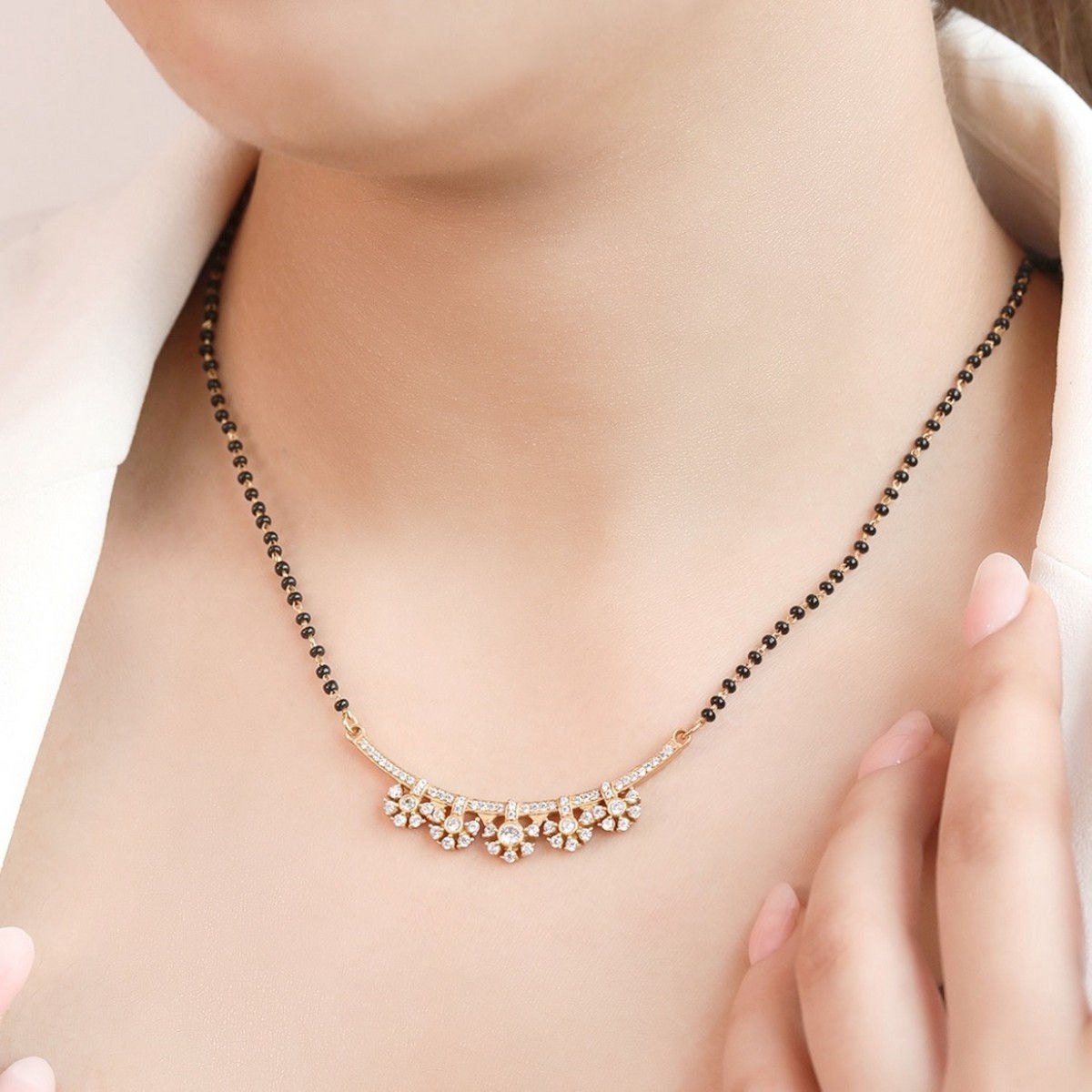 Y♡ Buy Zavya Gold Plated Flower 925 Sterling Silver Mangalsutra Online