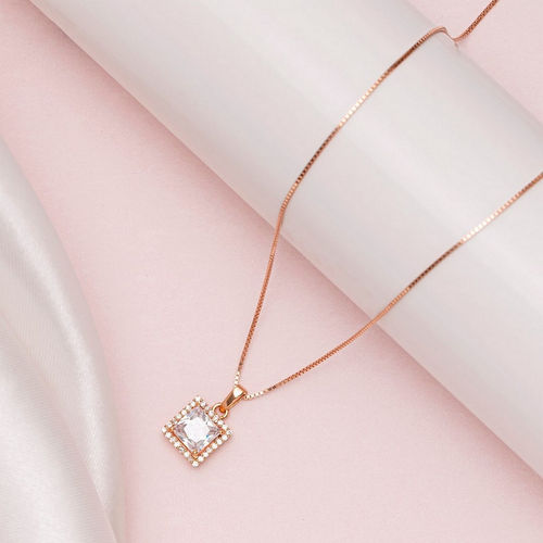 Buy Zavya Square Solitaire Rose Gold Plated 925 Sterling Silver