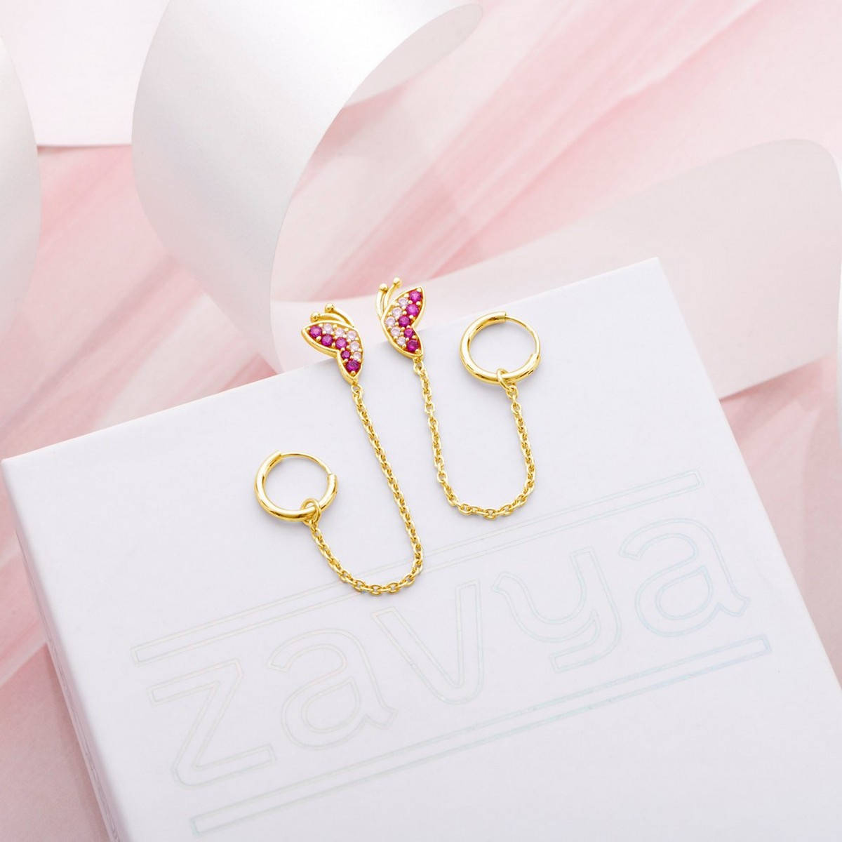 Zavya CZ Butterfly Loop Earring in 925 Gold Plated Sterling Silver