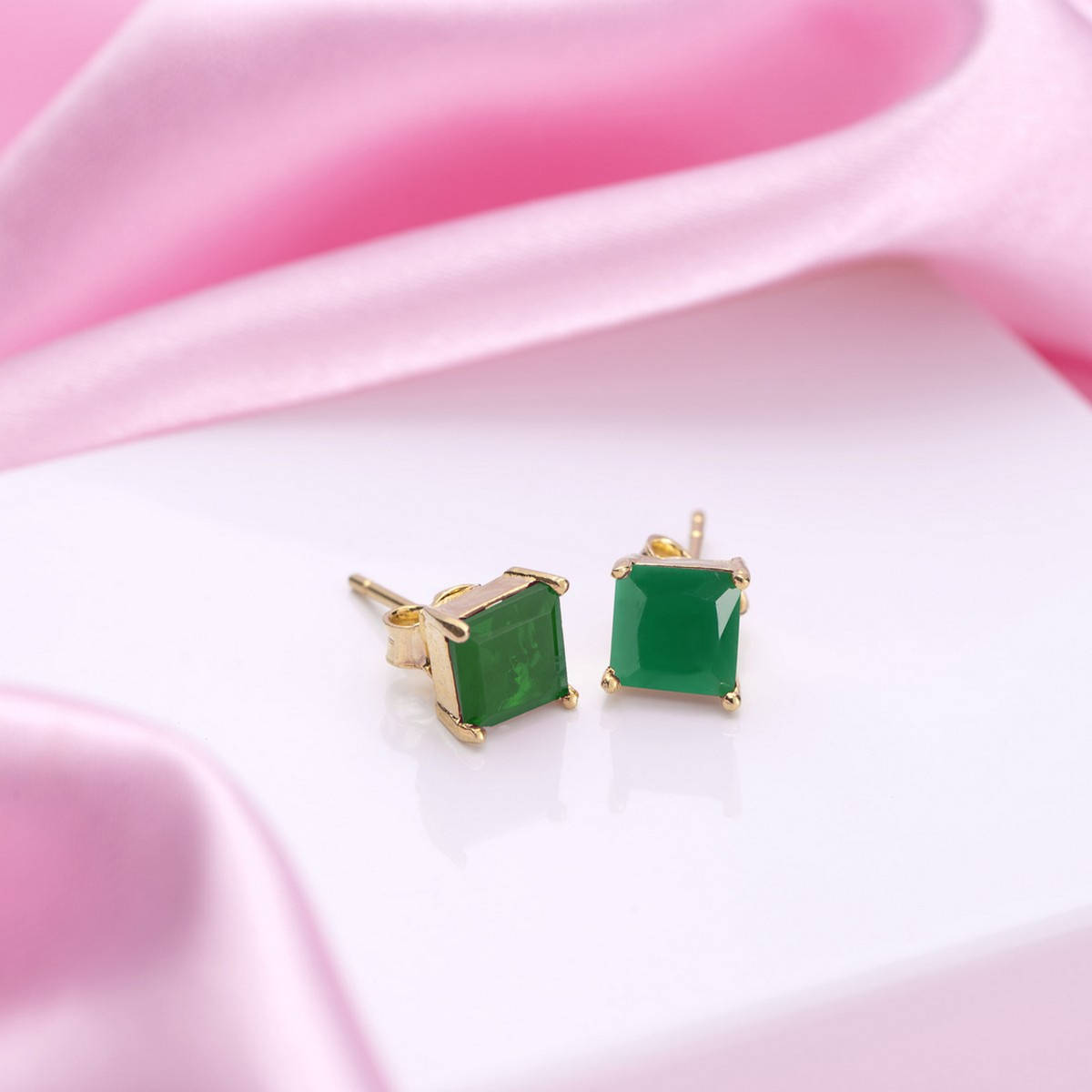 Zavya Golden Elegance Gold-Plated 925 Sterling Silver Green Cubic Zirconia Stud Earrings