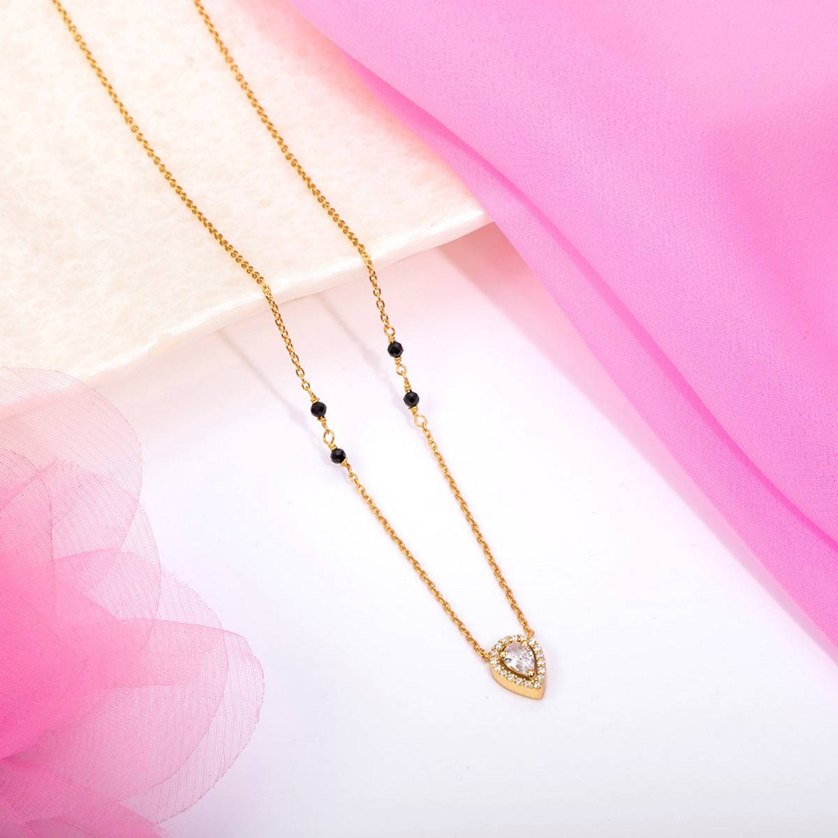 Zavya Golden Elegance 925 Sterling Silver Gold Plated Beaded Mangalsutra