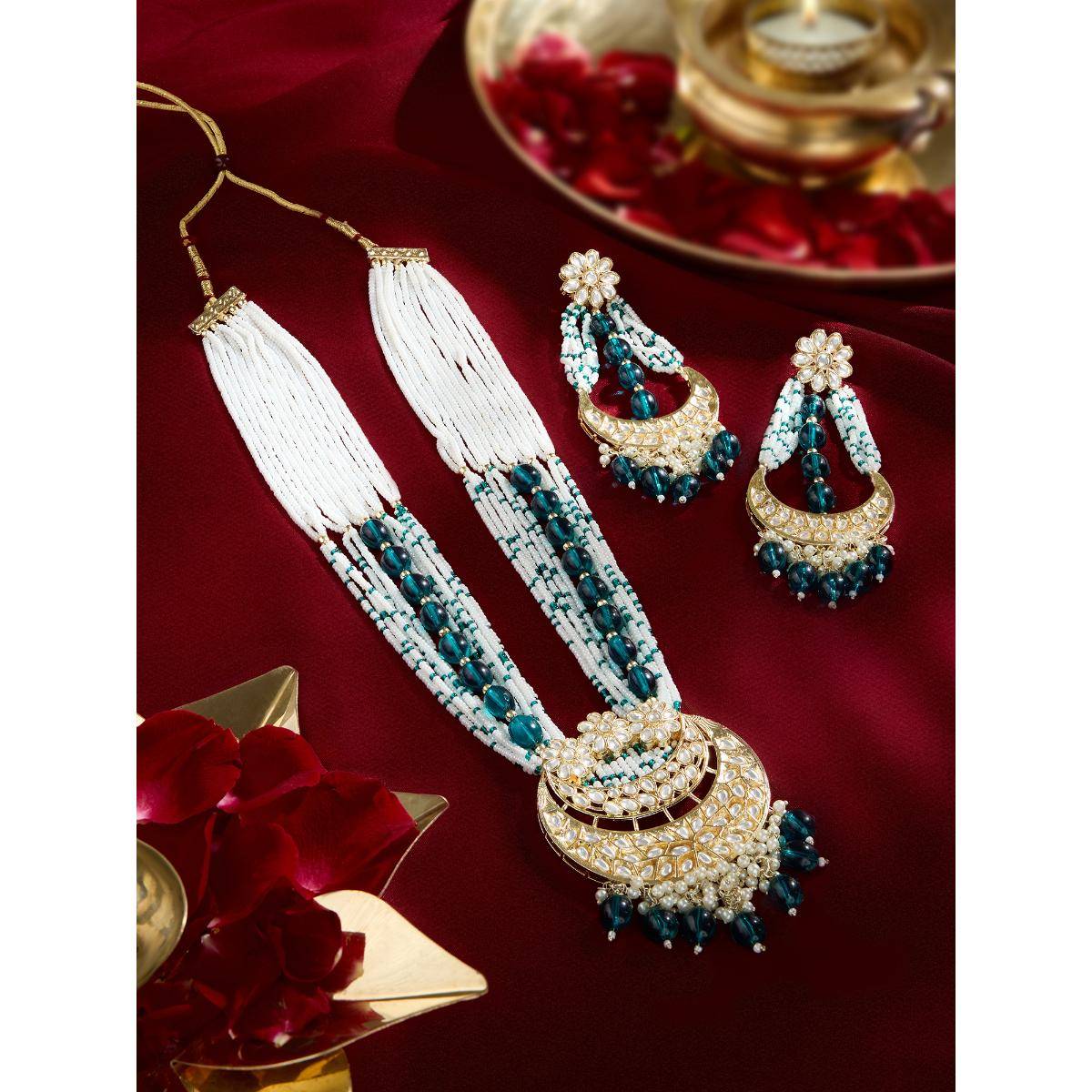 Zaveri Pearls Multistrand Kundan Necklace and Earring Set