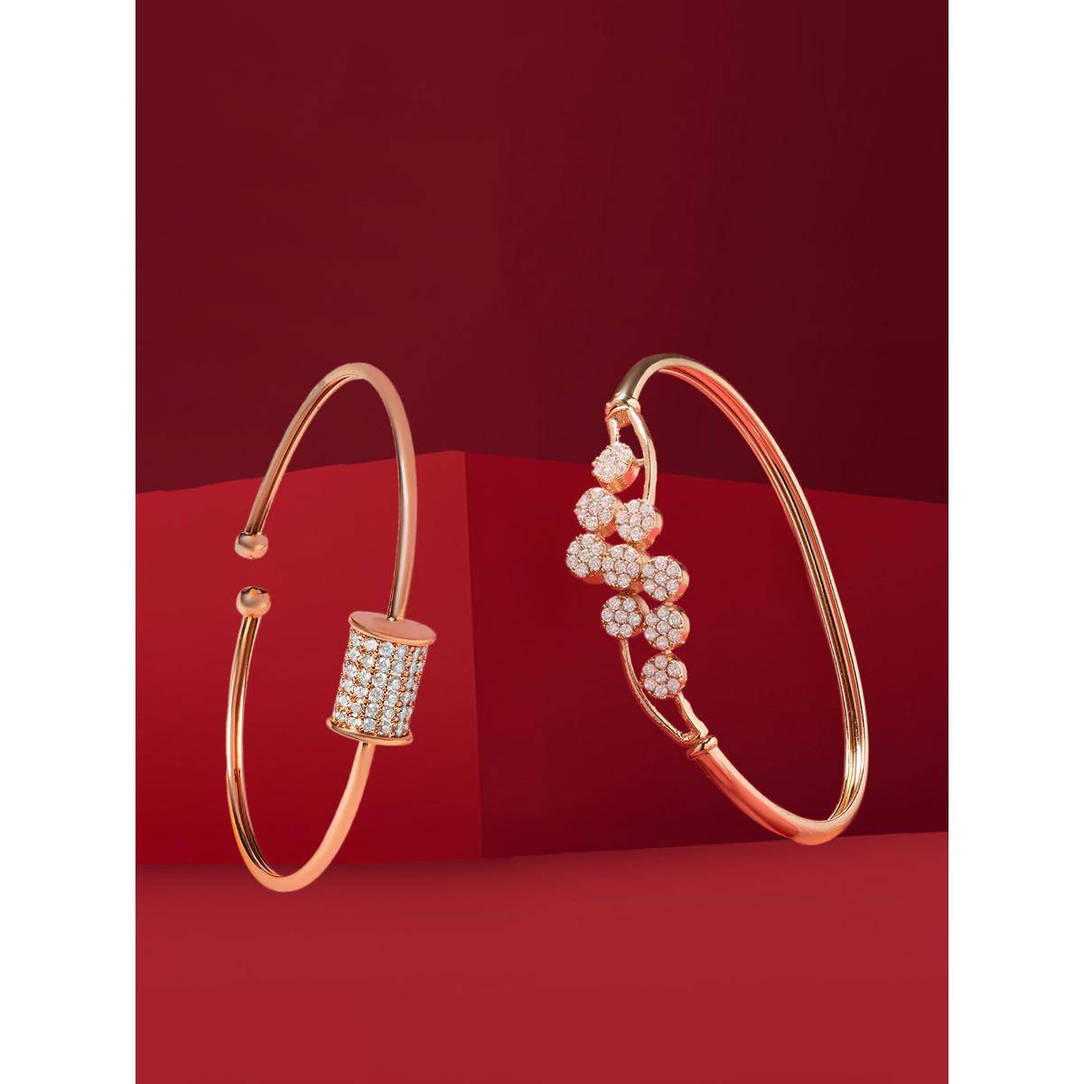 Zaveri Pearls White Stone Rose Gold Cubic Zirconia Kada (Pack Of 2)