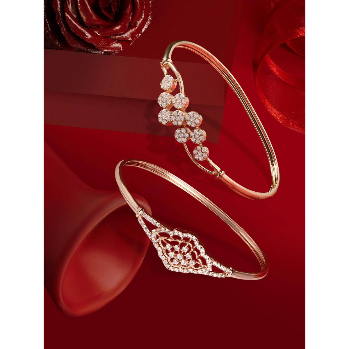 Zaveri Pearls White Stone Rose Gold Cubic Zirconia Kada (Pack Of 2)