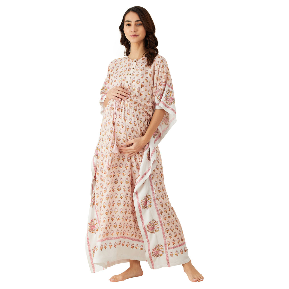 Blue Printed Cotton Maternity Kaftan
