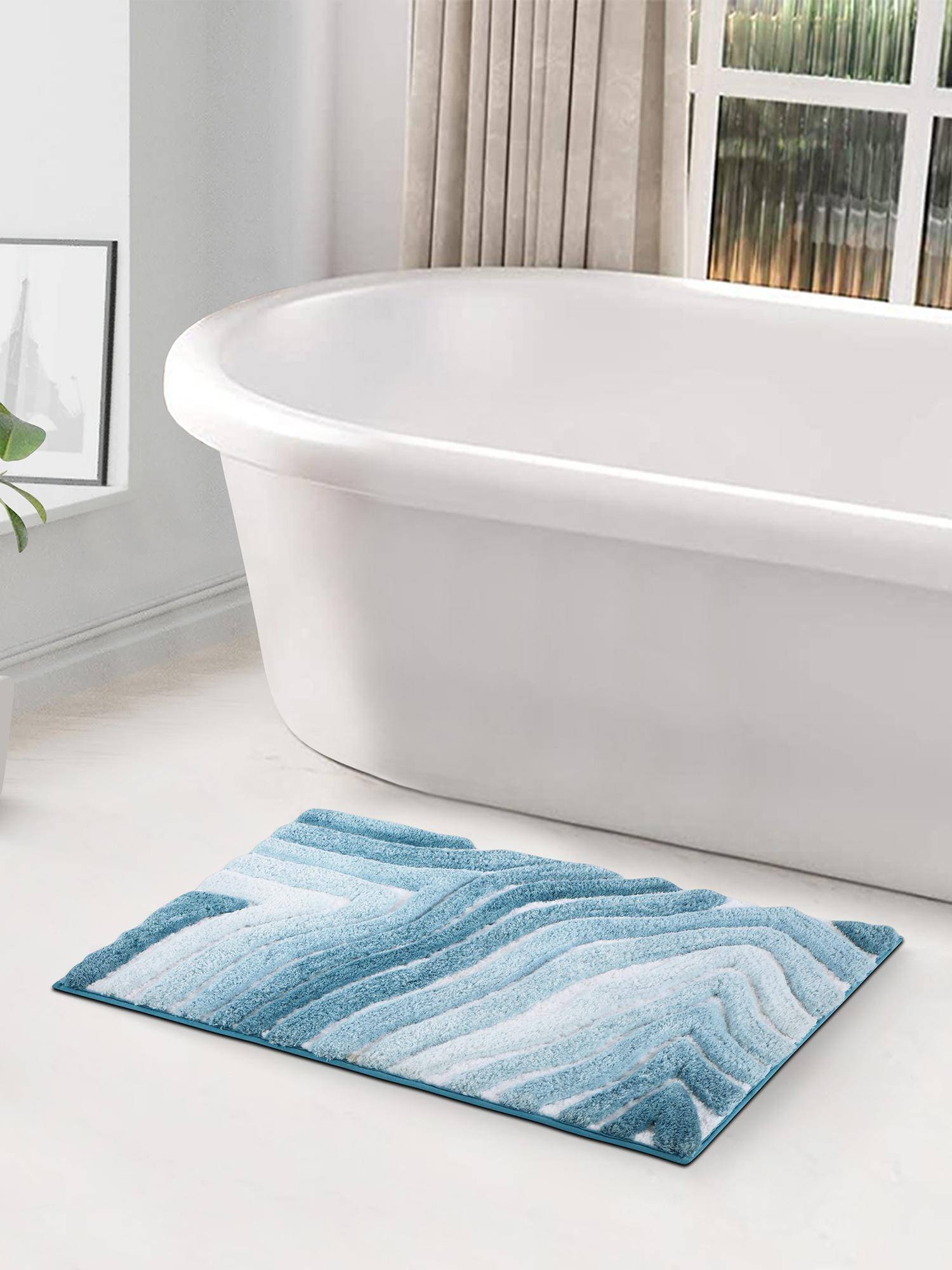 OBSESSIONS Polyester Anti-Skid Abstract Bath Mat - Blue