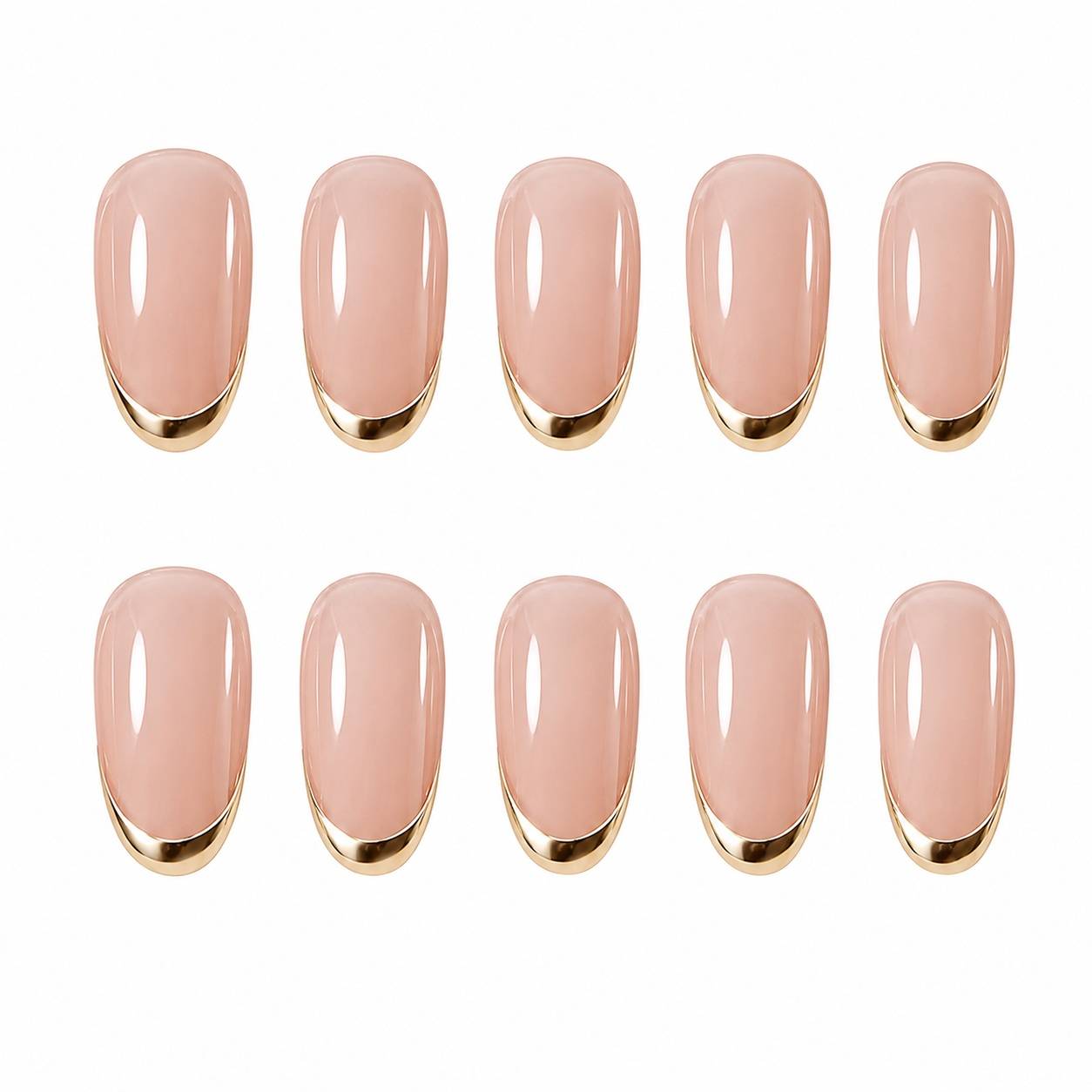 Bronson Professional Reusable Artificial Fake Nail Set Peach Color With Golden Round On Tip