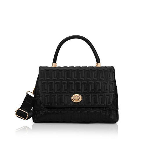 Lavie Luxe Chaney Black Textured Satchel Bag with Detachable Strap (S)