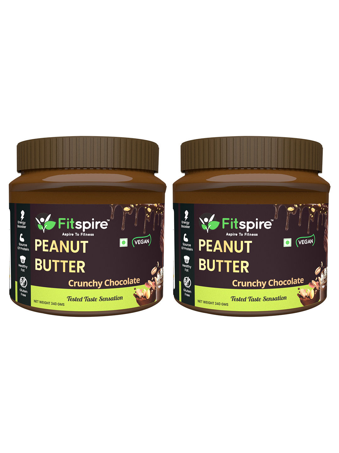 Fitspire Fit 100% Roasted Peanuts Butter Crunchy - Chocolate Flavor for Kids & Adults - 340gm Combo